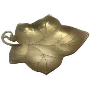 MCM Brass Grape Vine Leaf-Shaped Trinket Dish With Handle‎ Patina 8" Vintage